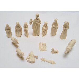 Vintage Lot of 14 Miniature Cream Beige Plastic Nativity Scene Figurines